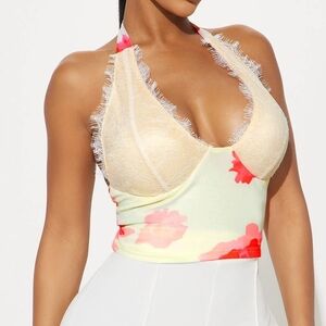 Fashion Nova Cream and White Ruffled Bustier Top Size Small